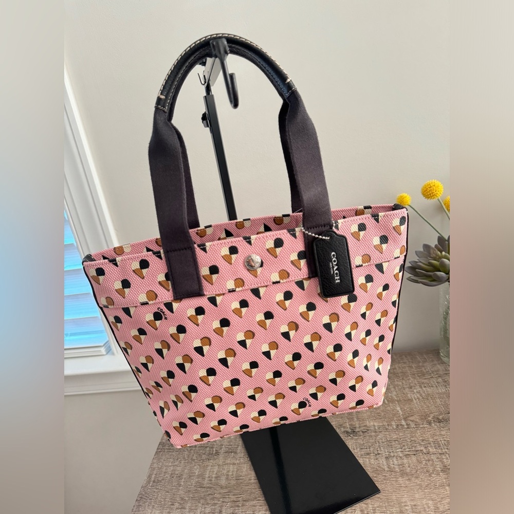 NWT COACH SMALL TOTE WITH CHECKER HEART PRINT (COACH F25917) BLUSH MULTI
